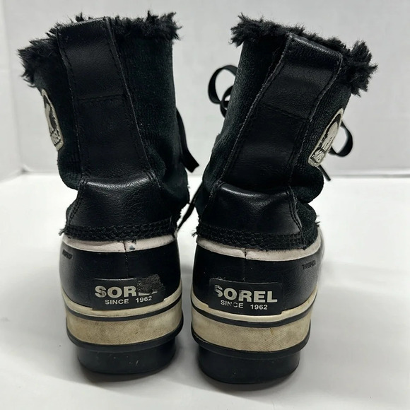 Sorel Tivoli Boots Snow Winter Leather Faux Fur Waterproof Black Womens Size 6 - Picture 6 of 9